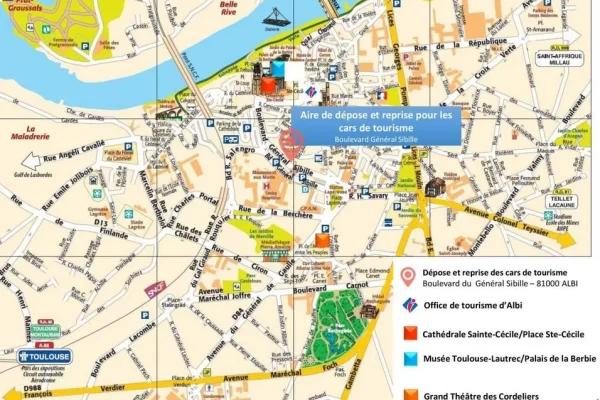 Autocar turístic Albi - minuts de baixada - mapa de la ciutat