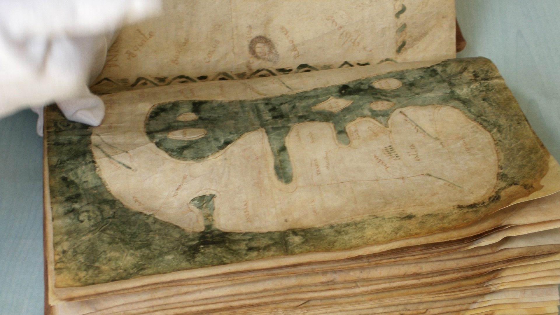 Die Mappa Mundi von Albi, mittelalterliche Karte aus dem 8. Jahrhundert, eingetragen in das UNESCO-Register „Memory of the World“.